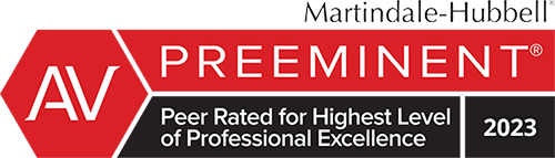 Martindale-Hubbell | AV Preeminent | Peer Rated For Highest Level Of Professional Excellence | 2023